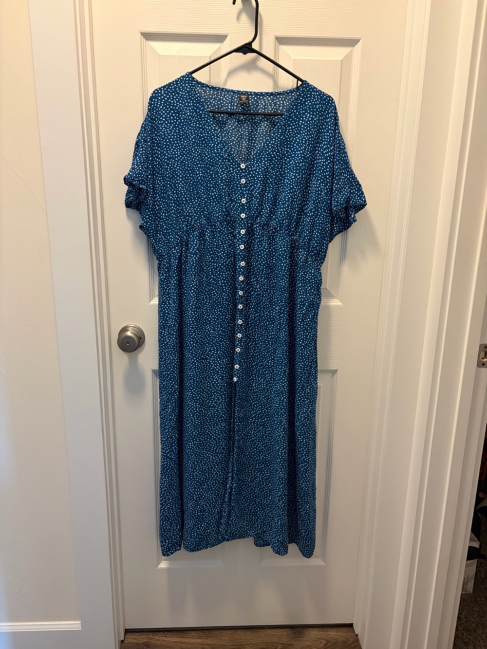 SHEIN Blue Polka-Dot Button Front Maxi Dress